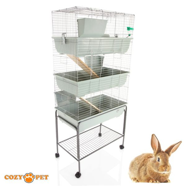 Rabbit Guinea Pig Indoor Cage 3-Tier with Stand by Cozy Pet 80cm for Rat, Chinchilla, Small Animals Hutch Model: RB80-T + RB80-ST