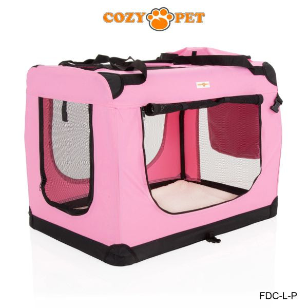 Fabric Dog Crate 82cm Pink by Cozy Pet Puppy Carrier Cat Travel Cage Rabbit Model: FDC-L-P