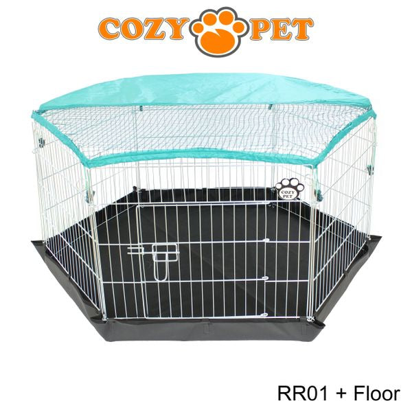 Rabbit Run 6 Panel Galvanised Playpen with Sunshade and Floor by Cozy Pet Model RR01 + Floor