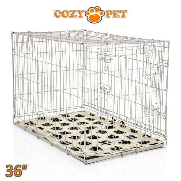 36" Cozy Pet Dog Cage in Light Grey with Taylored Vet Bedding and Metal Tray - DC36G + VB36C