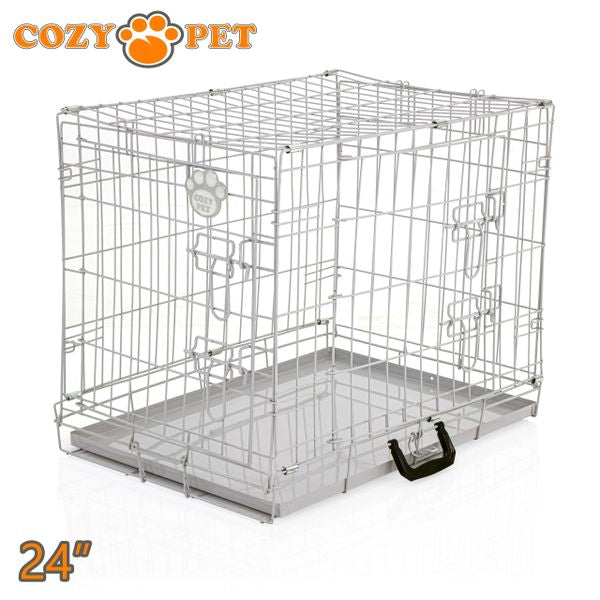 24" Cozy Pet Dog Cage in Light Grey with Metal Tray - DC24G