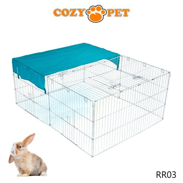 Rabbit Run 1.44m Long with Roof and Sunshade Galvanised Rectangular by Cozy Pet Model RR03