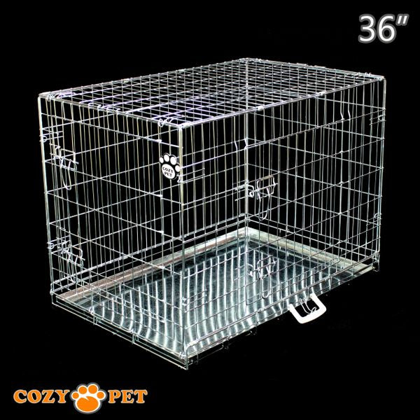 36" Cozy Pet Dog Cage in Silver (Zinc Coated) and Metal Tray - DC36S