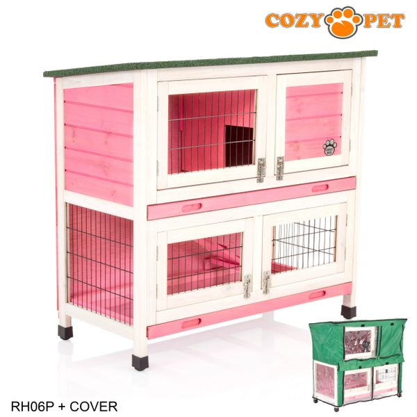 Rabbit Hutch 3ft with Cover by Cozy Pet - Pink - RH06P + RH06C