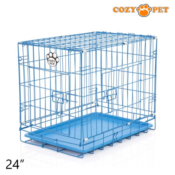 24" Cozy Pet Dog Cage in Blue with ABS Tray - DCP24BL