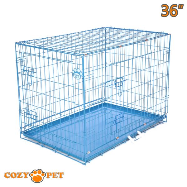 36" Cozy Pet Dog Cage in Blue with Metal Tray - DC36BL