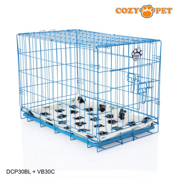 30" Cozy Pet Dog Cage in Blue with ABS Tray and Vet Bed - DCP30BL + VB30C