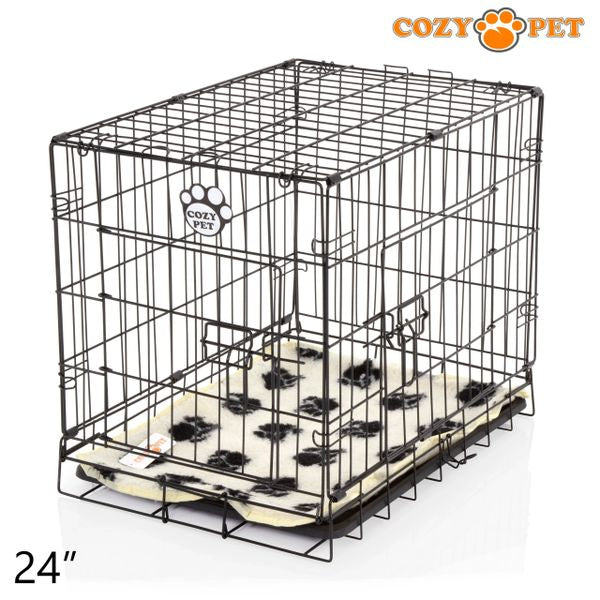 24" Cozy Pet Dog Cage in Black with ABS Tray and Tailored Vet Bed - DCP24B + VB24C