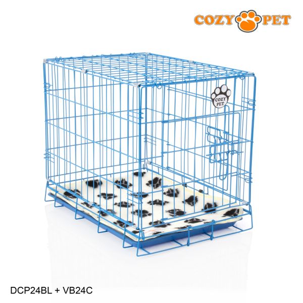 24" Cozy Pet Dog Cage in Blue with ABS Tray and Vet Bed - DCP24BL + VB24C